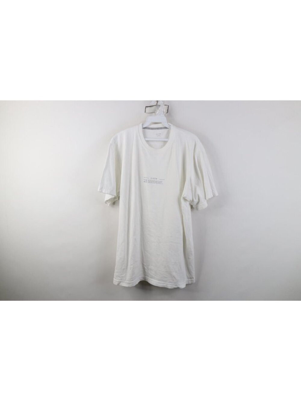 Vintage J Crew Mens Medium Spell Out Care Label Short Sleeve T-Shirt White USA